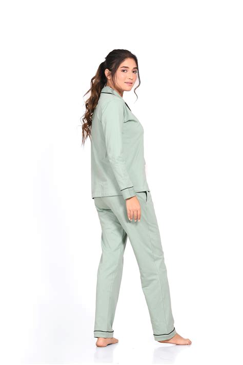 Sage Green Full Sleeve Nightsuit Set | Breathable Cotton Pyjama – NapStory
