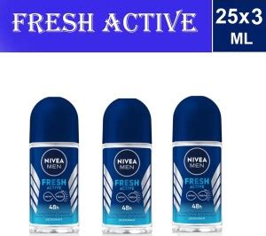 NIVEA Fresh Active Roll-on Deodorant (25ml x 3) Deodorant Roll-on - For ...