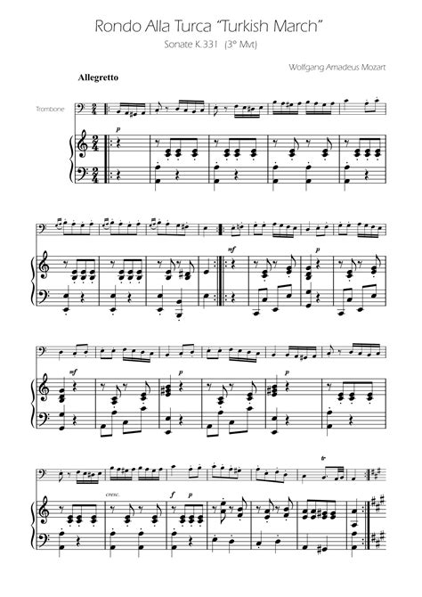 Turkish March - Trombone Solo w/ Piano (arr. Ygor Nunes) by Wolfgang Amadeus Mozart Sheet Music ...