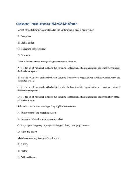 Questions- Introduction to the Mainframe Environment - Questions ...