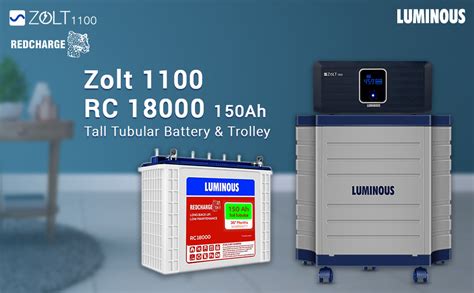 Luminous Inverter & Battery Combo with Trolley (Zolt 1100 Pure Sine ...