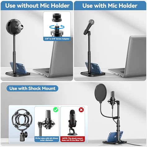 Buy Desktop Microphone Stand with Phone Holder, 2 in 1 Adjustable Mic ...