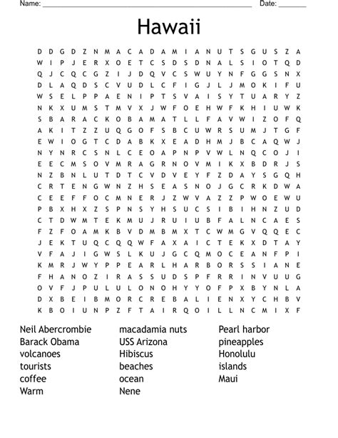Hawaii Word Search - WordMint