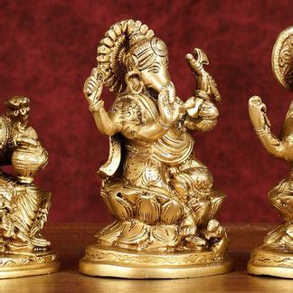 Buy Ganesha Lakshmi Saraswati Brass Idol Set - 5" antique tone ...