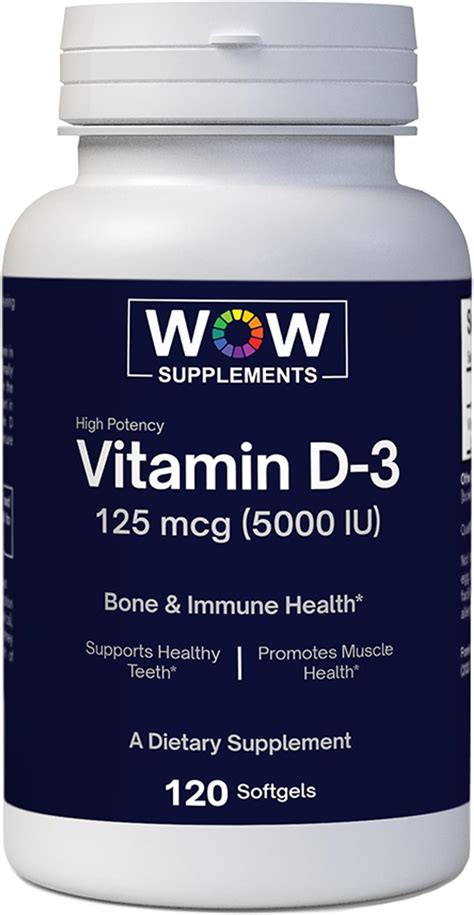 Amazon.com: WOW Supplements Vitamin D3 5000 IU Softgels, 125 mcg - Vitamin D3 5000IU Supplement ...