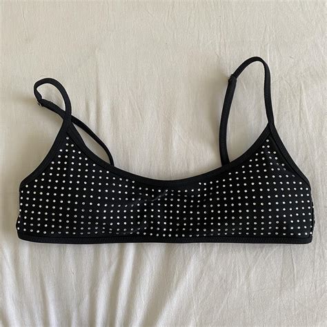 White fox swim, bright lights bikini top in black... - Depop