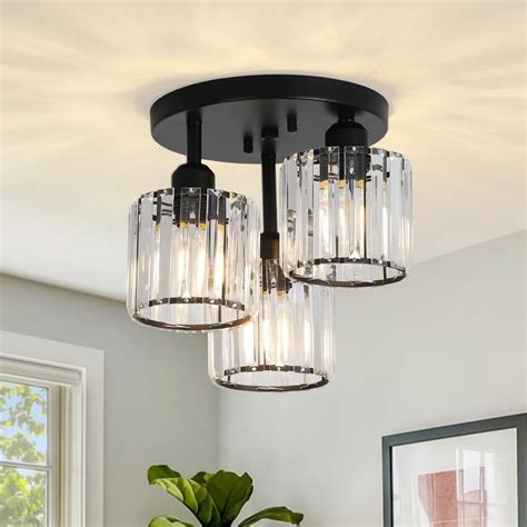 Crystal Semi Flush Mount Ceiling Light,3-Light Modern Close to Ceiling ...