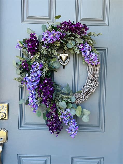 Eucalyptus and lavender lilac front door wreath, | Floral door wreaths ...