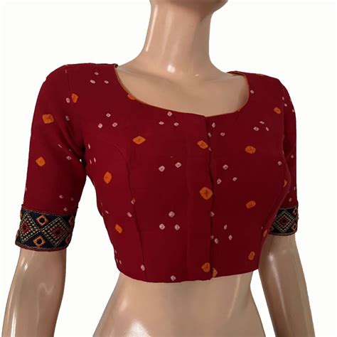 Bandhani Tie-Dye Round neck Blouse with Lining & Embroided lace border ...