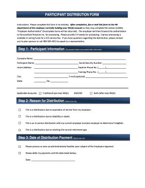 Fillable Online PARTICIPANT DISTRIBUTION FORM - myppi401kcom Fax Email ...