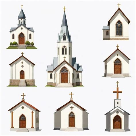 A collection of different types of small churches including a cross ...