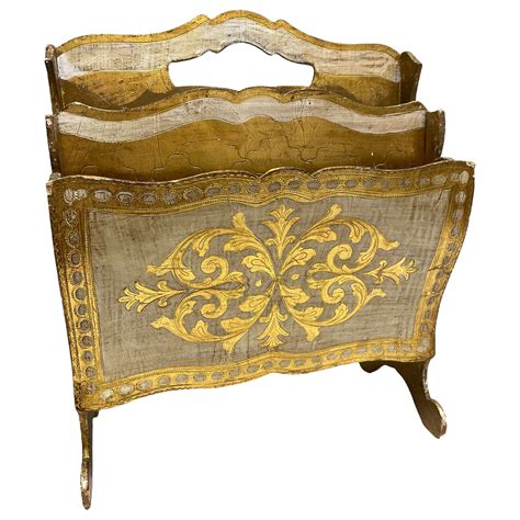 Gilded Wood Magazine Rack Florentine Hollywood Regency Style Tole Toleware 1950s For Sale at ...