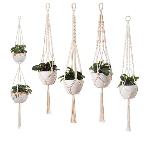 5Pcs Set Macarame Flower Ampel, Boho Deco Cotton Rope Hanging Ampel ...