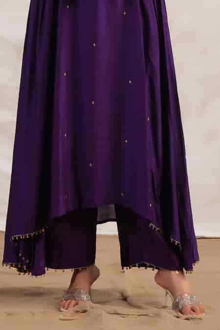 Buy Purple Silk Sequins, Embroidery V-neck Pankh Placement Anarkali And ...