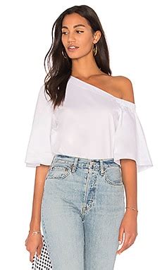 Tibi One Shoulder Bell Sleeve Top in White | REVOLVE
