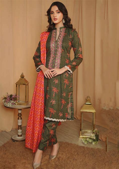 Embroidered Lawn Pakistani Suit by Zesh Textiles Unstitched Green ...