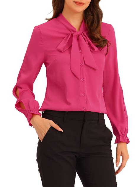Allegra K Women's Elegant Bow Tie Neck Blouse Long Sleeve Work Chiffon ...