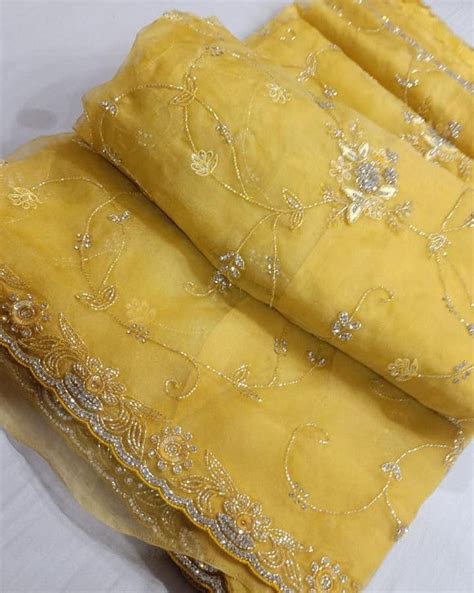 Pure Organza Silk Hand Full Zall Work Saree With Running Blouse. – fab ...