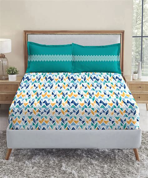 Urban Comfort Queen Bedsheet Set, Trippy Triangles Blue |144 TC Cotton ...