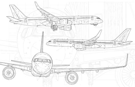 Boeing 757-200 Line Art Collection | Line art drawings, Line art ...