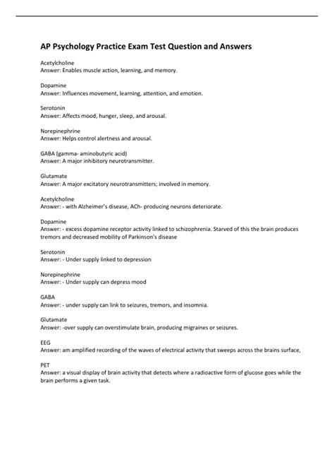 AP Psychology Practice Exam Test Question and Answers - AP Psychology ...