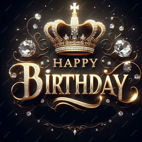 Happy birthday with a golden crown with beautiful sparkling diamonds ...