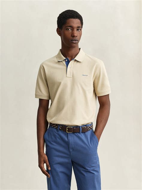 Shop Gant Men Beige Solid Regular Fit Polo T-Shirt Online