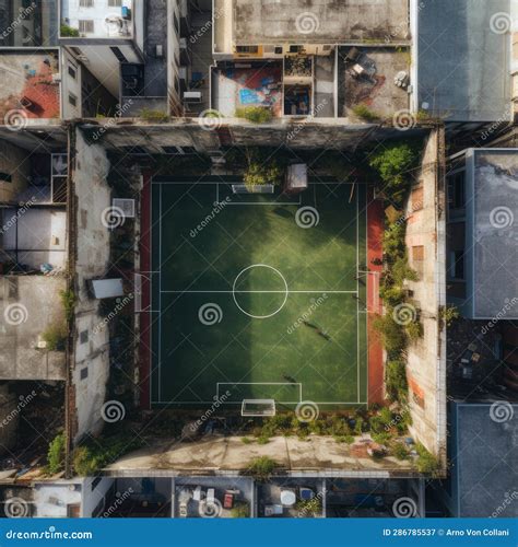 Urban Soccer Heights: Aerial View of Rooftop Soccer Pitch on Skyscrape ...