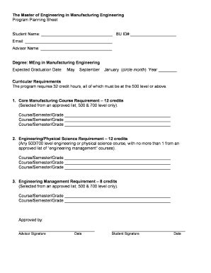 Fillable Online bu MEng in Manufacturing Engineering Planning Sheet ...