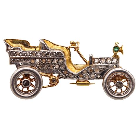Art Deco 1925 Antique Car Brooch in 18 Karat Gold and Platinum with ...