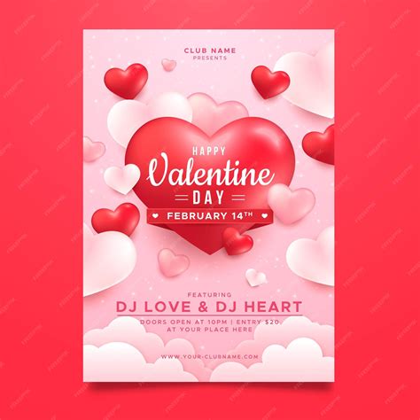Realistische Valentijnsdag partij poster sjabloon | Gratis Vector