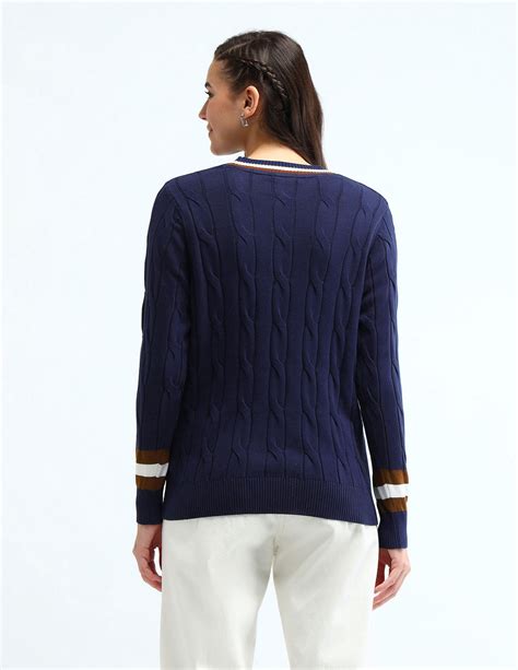 Buy Women Regular Fit Cable Knit Sweater Blue|U.S. Polo Assn. India