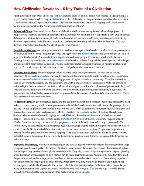 Reading - 5 Characteristics of a Civilization - How Civilization ...