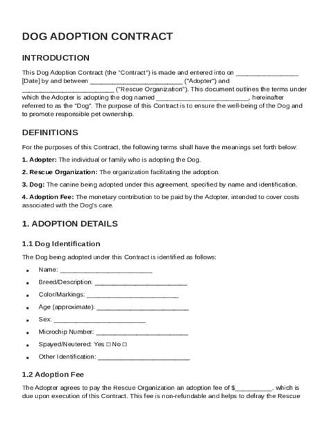 Dog Adoption Contract Template - Blank Fillable Template | Fill Out ...