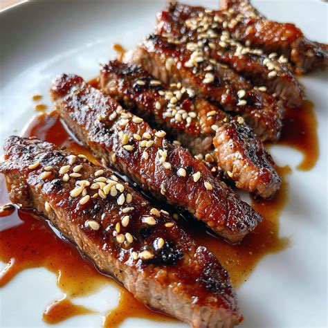 Juicy 30-Min Teriyaki Marinated Beef Strips with Sesame Seeds ...
