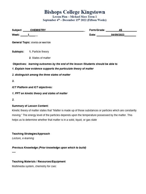 Chemistry Lesson Plan 的图像结果