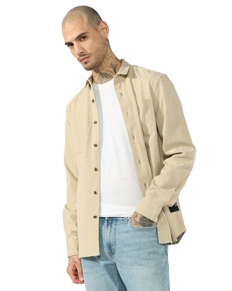 Stylised Textured Full Sleeve Regular Fit Double Pocket Shirt