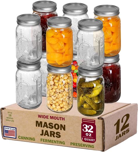 Amazon.com: SZUAH Mason Jars 32 oz with Lids And Bands, 4 Pack Glass ...