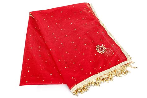 Buy POVAMI (Dno 828 Red Net Hand Embriodery Chunari with Buti all over ...