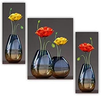 SAF paintings Set of 3 Flower Floral Pot UV Coated 6MM MDF Home ...