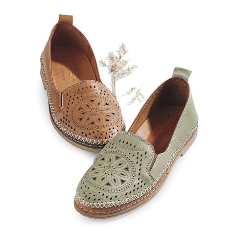 Spring Step® Perforated Leather Slip-Ons, Elastic Gores, Nonslip Sole ...
