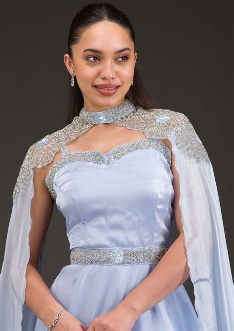 Buy Sky Blue Silver Stonework Net Gown - Koskii
