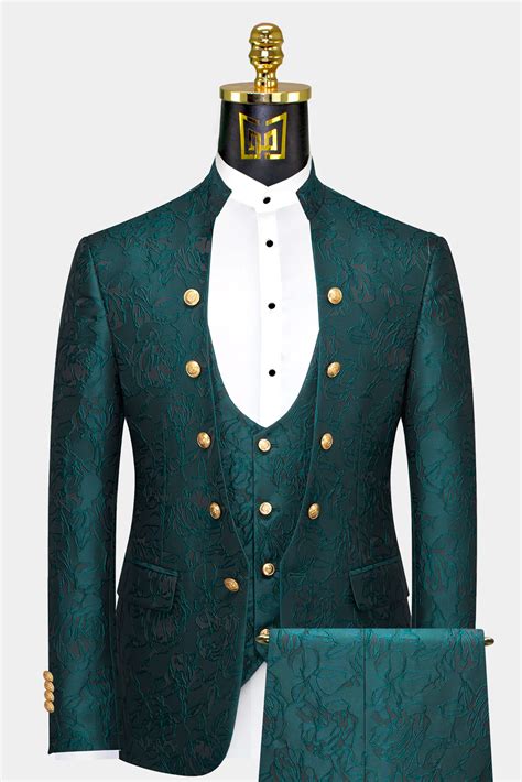 Dark Teal Mandarin Collar Suit | Gentleman's Guru