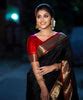 Maithili - Black Soft Silk Saree with Red Blouse and Golden Zari Borde ...