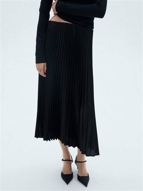 Mango Plisado Satin Pleated Midi Skirt