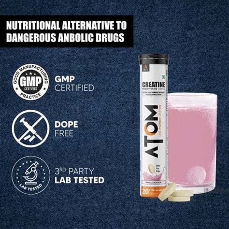 ATOM Creatine Monohydrate 1500mg| 20 Effervescent Tablets | Pink Lemon ...