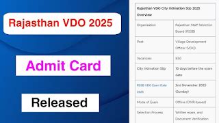 Rajasthan VDO Admit Card 2025 OUT Download Link