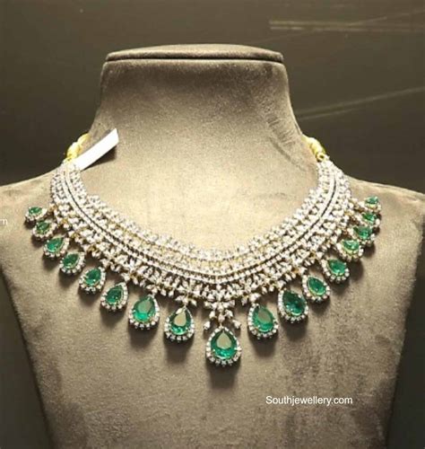 Simple diamond emerald necklace - Indian Jewellery Designs