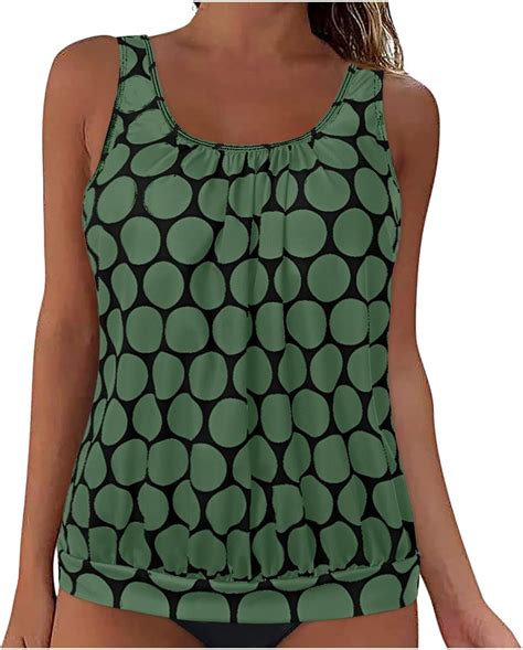 Blouson Tankini Tops for Women Plus Size Tummy Control Loose Fit Polka ...