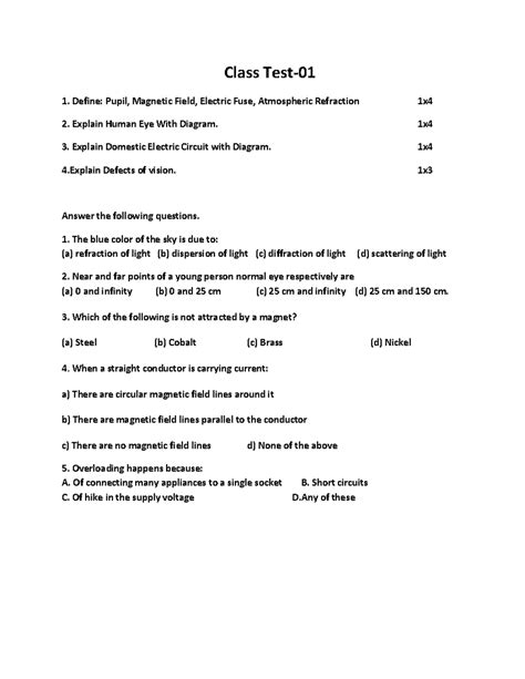 Class Test - random test pyws - Class Test- Define: Pupil, Magnetic ...